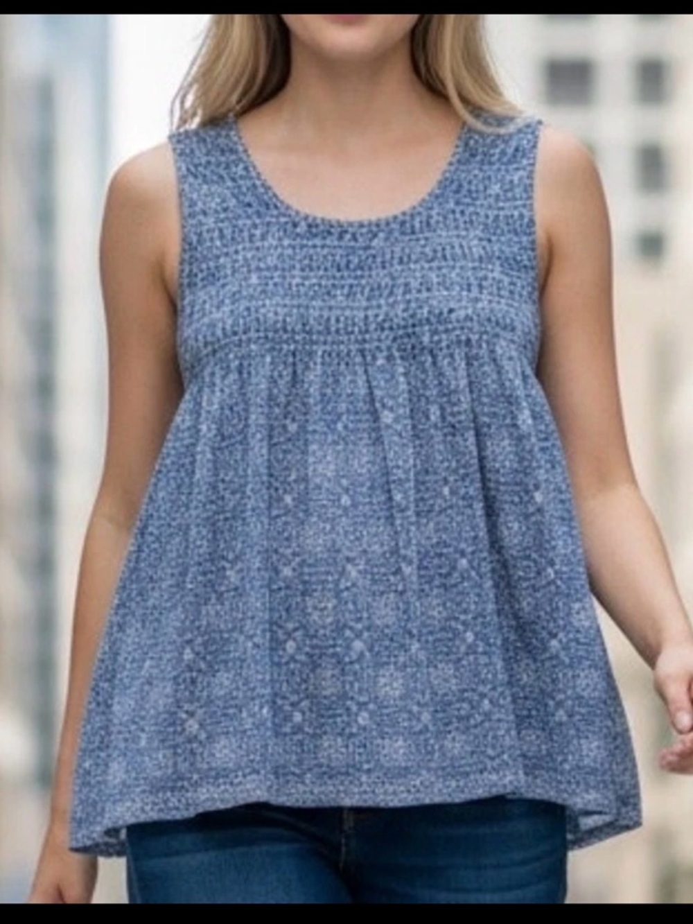 Max Studio Smocked Tank Womens
Size 2X Blue Print Mesh Relaxed
Sleeveless Top